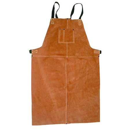 Welding Bib Apron, Cowhide Leather, 36 in L, 24 in W, Fixed Buckle, Brown, Universal Size MPN:5T179
