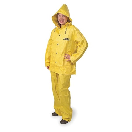 3-Piece Rainsuit with Detachable Hood, Heavy Duty PVC, 13.8 mil Thick, Snap-On (Included), Yellow MPN:5T209