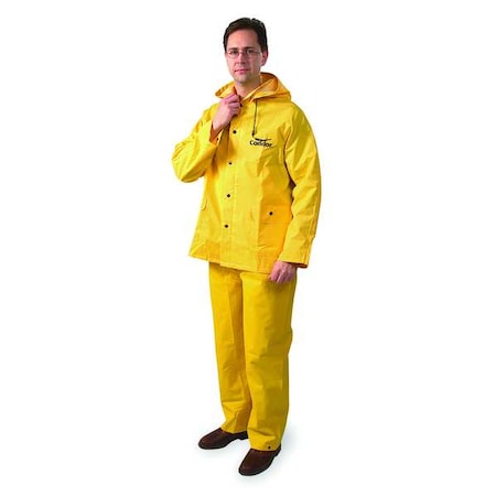 3-Piece Rainsuit with Detachable Hood, PVC, 13.8 mil Thick, Snap-On (Included), Yellow, L MPN:5T913