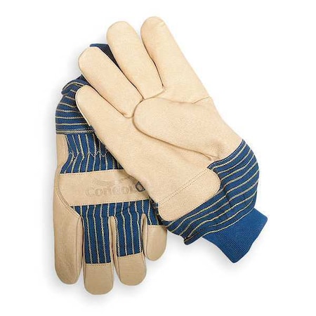 Leather Gloves, Pigskin, Knit Cuff, Wing Thumb, Full Finger, Beige/Blue, L, 1 PR MPN:5T926