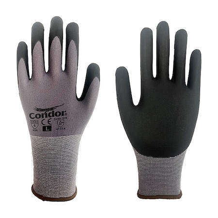 Coated Gloves, Nitrile, Sandy, Palm, 4 Abrasion Level, Black/Gray, L (9) 1 PR MPN:60WF89
