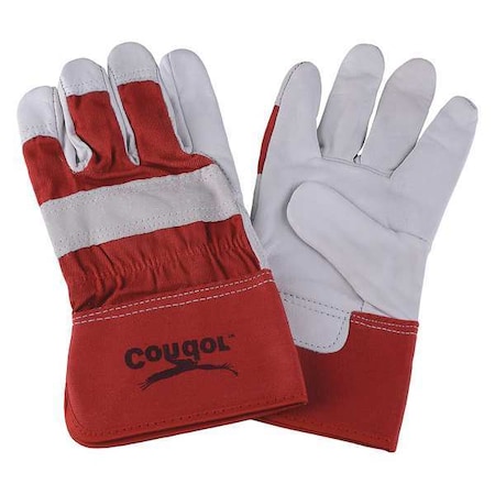 Leather Gloves, Goatskin, Safety Cuff, Wing Thumb, Full Finger, Red/White, L, 1 PR MPN:6JG07