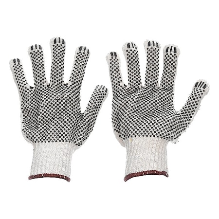 Knit Gloves, Cotton, Polyester, PVC, Dotted Palm, Knit, Beige, Black, XL, 1 PR MPN:783W25