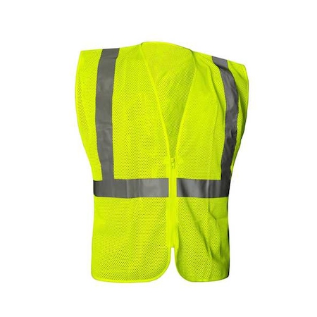 High-Visibility Vest, ANSI Class 2, Polyester Mesh, U Back Stripe, Zipper, Lime, 4XL MPN:786F40