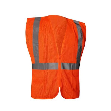 High-Visibility Vest, ANSI Class 2, Polyester Mesh, U Back Stripe, Zipper, Orange, 5XL MPN:786F49