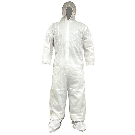 Disposable Coverallss, Hooded, 2XL, PP SMS, Elastic Wrist, Not Applicable Ankle, Serged Seam, White MPN:817LD8