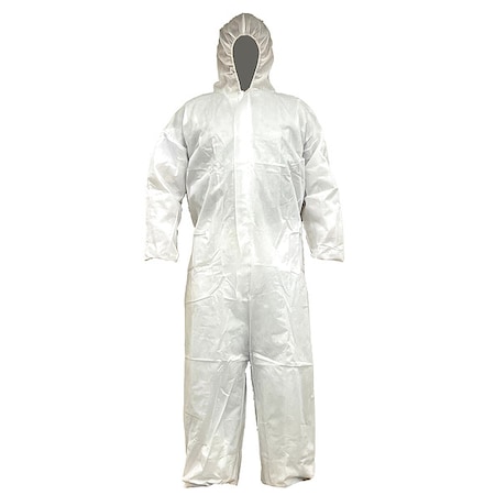 Disposable Coverallss, Hooded, XL, PP SMS, Elastic Wrist, Elastic Ankle, Serged Seam, White, 25 PK MPN:817LF1