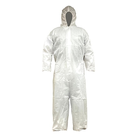 Disposable Coverallss, Hooded, S, PP SMS, Elastic Wrist, Elastic Ankle, Serged Seam, White, 25 PK MPN:817LF8