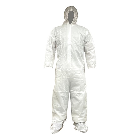 Disposable Coverallss, Hooded, S, PP SMS, Elastic Wrist, Not Applicable Ankle, Serged Seam, White MPN:817LF9