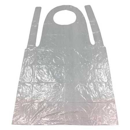 Disposable Bib Apron, Polyethylene, 1.75 mil Thick, 46 in Long, White, Universal Size, PK100 MPN:9F378