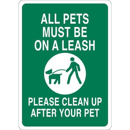 All Pets Must Be On A Leash Please Clean Up After Your Pet, 10 in W x 14 in H, Plastic, 35FZ13 MPN:35FZ13