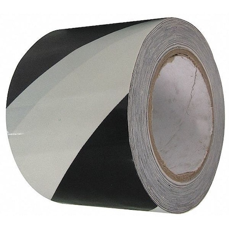 Floor Marking Tape, vinyl, No Legend, Black, White, 3 in W., 8 mil Thickness MPN:3JXX8