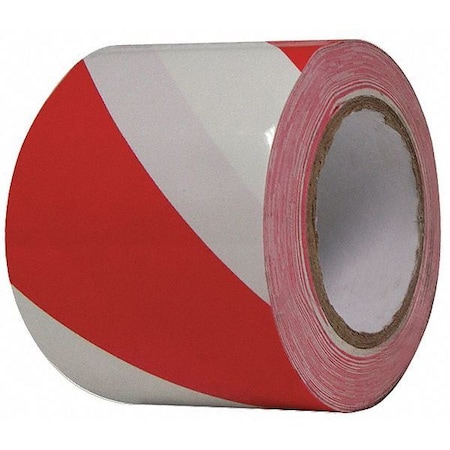 Floor Marking Tape, vinyl, Striped, Red, White, 3 in W., 8 mil Thickness MPN:3JXY1