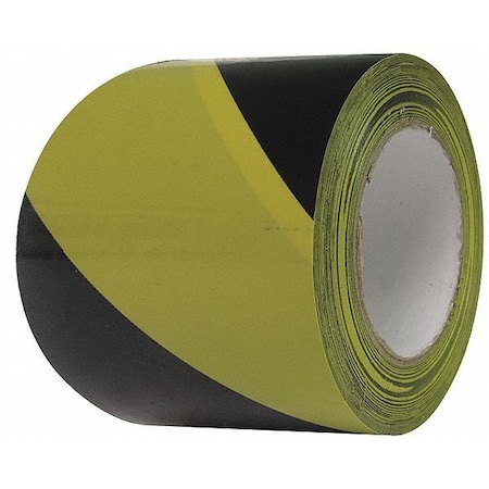 Floor Marking Tape, vinyl, Striped, Black, Yellow, 3 in W., 8 mil Thickness MPN:3UAY3