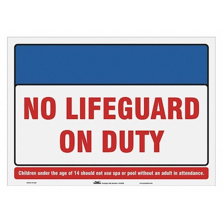 Warning, Warning No Lifeguard On Duty, 28 in W x 20 in H, Horizontal Rectangle, Polyethylene MPN:444M46