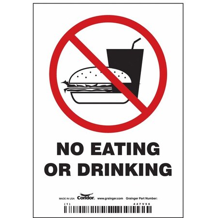 No Eating Or Drinking, Vinyl, 5 in x 3 1/2 in, Adhesive MPN:447V56