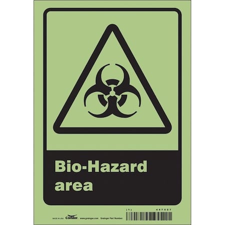 Biohazard Sign, 10 in Height, 7 in Width, Glow Vinyl, Horizontal Rectangle, English MPN:447V57