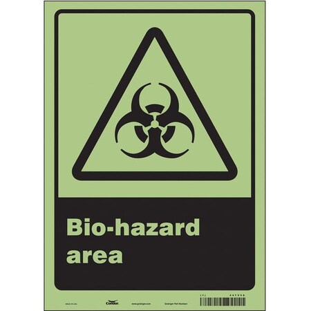 Biohazard Sign, 14 in Height, 10 in Width, Glow Vinyl, Vertical Rectangle, English MPN:447V58