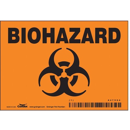 Biohazard Sign, 3 1/2 in H, 5 in W, Vinyl, Horizontal Rectangle, English, 447V64, PK5 MPN:447V64