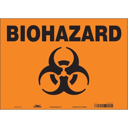 Biohazard Sign, 10 in H, 14 in W, Vinyl, Horizontal Rectangle, English, 447V69 MPN:447V69