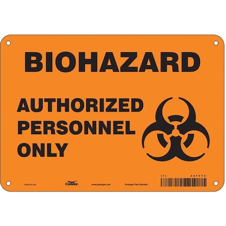 Biohazard Sign, 7 in H, 10 in W, Polyethylene, Vertical Rectangle, English, 447V72 MPN:447V72