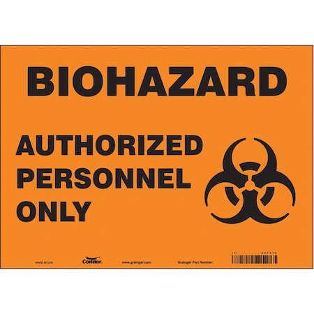 Biohazard Sign, 10 in H, 14 in W, Vinyl, Horizontal Rectangle, English, 447V75 MPN:447V75