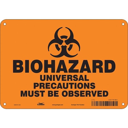 Biohazard Sign, 7 in H, 10 in W, Polyethylene, Vertical Rectangle, English, 447V84 MPN:447V84