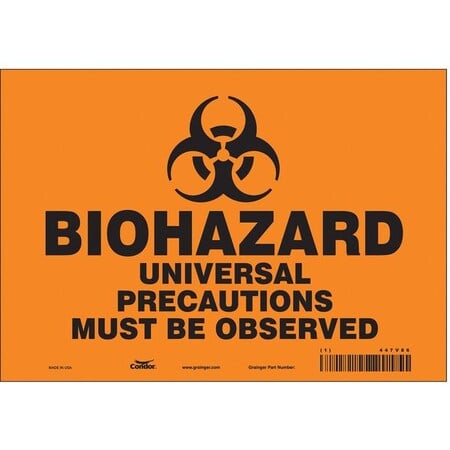 Biohazard Sign, 7 in H, 10 in W, Vinyl, Vertical Rectangle, English, 447V86 MPN:447V86