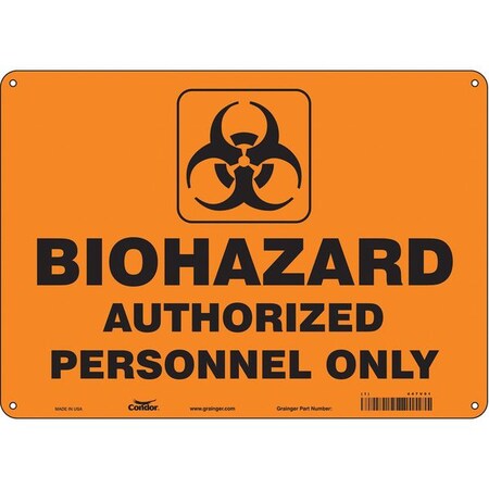 Biohazard Sign, 10 in H, 14 in W, Polyethylene, Horizontal Rectangle, English, 447V91 MPN:447V91