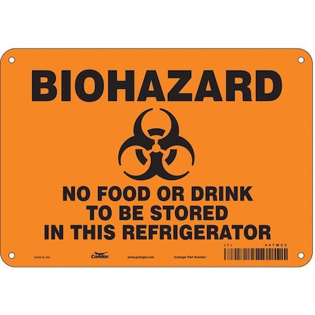 Biohazard Sign, 7 in H, 10 in W, Polyethylene, Vertical Rectangle, English, 447W03 MPN:447W03
