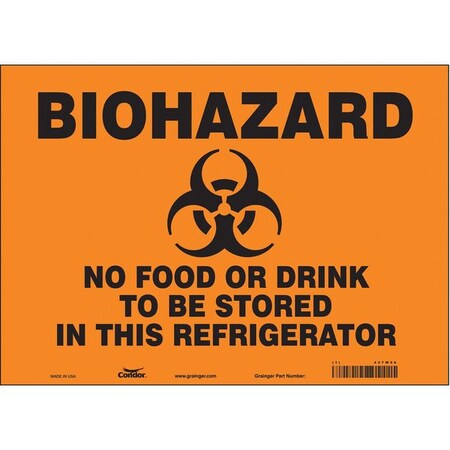 Biohazard Sign, 10 in H, 14 in W, Vinyl, Horizontal Rectangle, English, 447W06 MPN:447W06