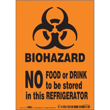 Biohazard Sign, 7 in H, 5 in W, Vinyl, Vertical Rectangle, English, 447W17 MPN:447W17