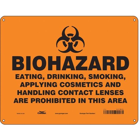 Biohazard Sign, 10 in H, 14 in W, Polyethylene, Horizontal Rectangle, English, 447W26 MPN:447W26