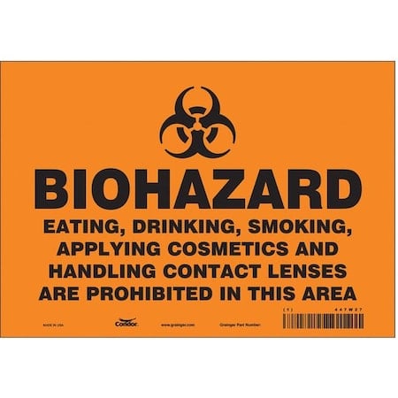 Biohazard Sign, 7 in H, 10 in W, Vinyl, Vertical Rectangle, English, 447W27 MPN:447W27