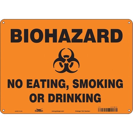 Biohazard Sign, 10 in H, 14 in W, Polyethylene, Horizontal Rectangle, English, 447W32 MPN:447W32