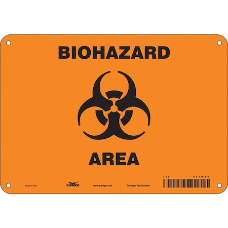 Biohazard Sign, 7 in H, 10 in W, Polyethylene, Vertical Rectangle, English, 447W44 MPN:447W44
