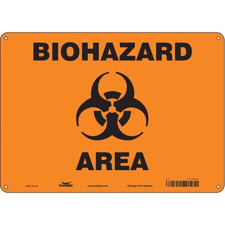 Biohazard Sign, 10 in H, 14 in W, Polyethylene, Horizontal Rectangle, English, 447W45 MPN:447W45