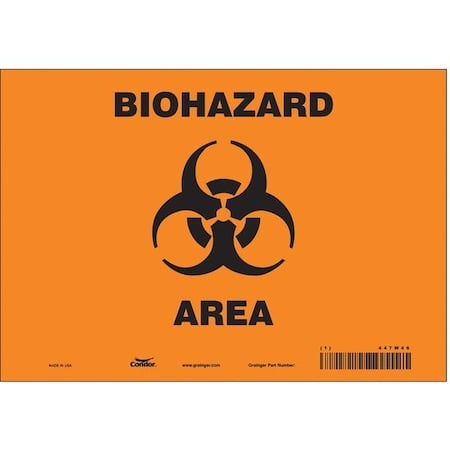 Biohazard Sign, 7 in H, 10 in W, Vinyl, Vertical Rectangle, English, 447W46 MPN:447W46