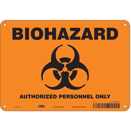 Biohazard Sign, 7 in H, 10 in W, Polyethylene, Vertical Rectangle, English, 447W63 MPN:447W63