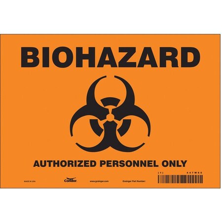 Biohazard Sign, 7 in H, 10 in W, Vinyl, Vertical Rectangle, English, 447W65 MPN:447W65