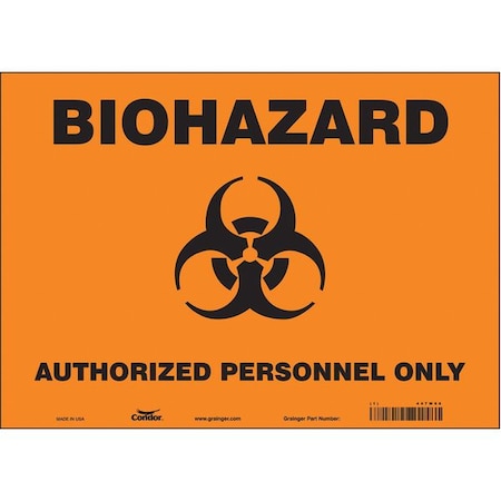Biohazard Sign, 10 in H, 14 in W, Vinyl, Horizontal Rectangle, English, 447W66 MPN:447W66