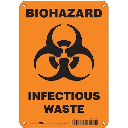 Biohazard Sign, 10 in H, 7 in W, Polyethylene, Horizontal Rectangle, English, 447W75 MPN:447W75