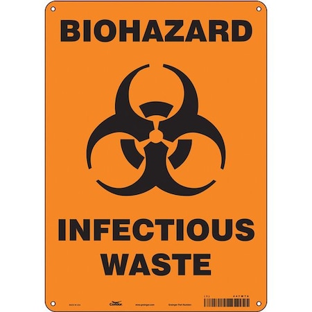 Biohazard Sign, 14 in H, 10 in W, Polyethylene, Vertical Rectangle, English, 447W76 MPN:447W76