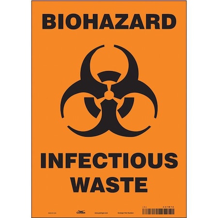 Biohazard Sign, 14 in H, 10 in W, Vinyl, Vertical Rectangle, English, 447W78 MPN:447W78