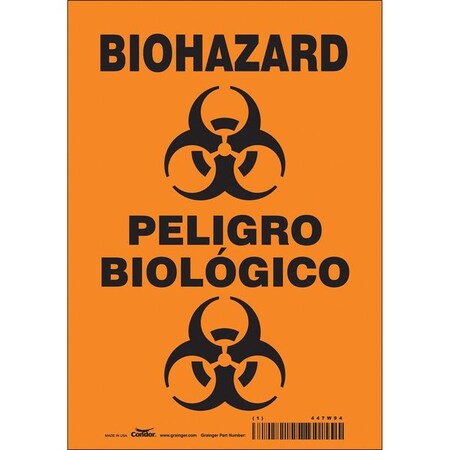 Safety Sign, 10 in Height, 7 in Width, Vinyl, Horizontal Rectangle, English, Spanish, 447W94 MPN:447W94