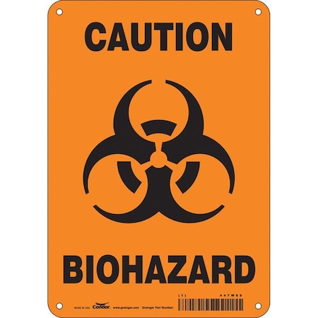 Biohazard Sign, 10 in H, 7 in W, Polyethylene, Horizontal Rectangle, English, 447W99 MPN:447W99