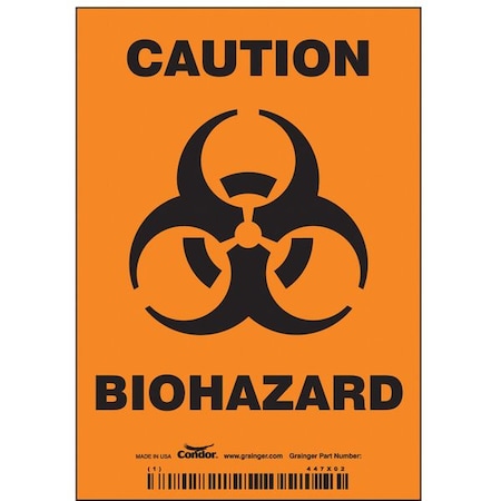 Biohazard Sign, 5 in H, 3 1/2 in W, Vinyl, Vertical Rectangle, English, 447X02 MPN:447X02