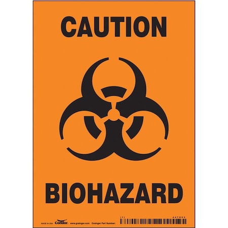 Biohazard Sign, 7 in H, 5 in W, Vinyl, Vertical Rectangle, English, 447X03 MPN:447X03