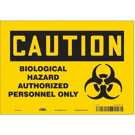 Biohazard Sign, 7 in H, 10 in W, Vinyl, Vertical Rectangle, English, 447X10 MPN:447X10