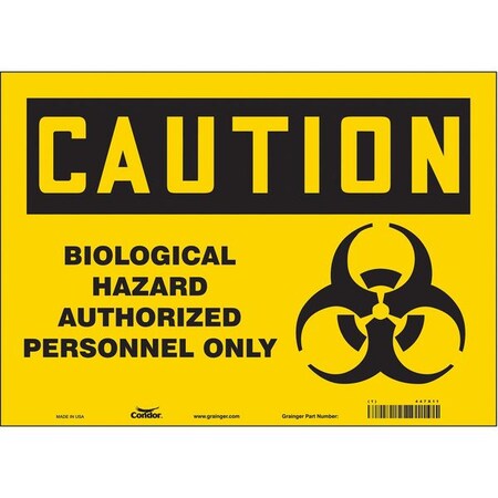 Biohazard Sign, 10 in H, 14 in W, Vinyl, Horizontal Rectangle, English, 447X11 MPN:447X11